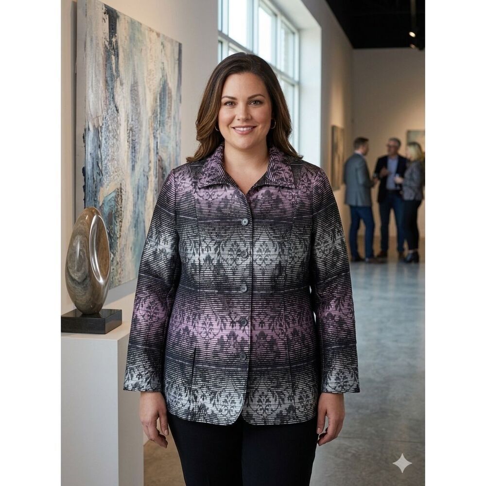 Take 50% OFF- TanJay Black & Lavender Ombre Button-Front Jacket, Size-20W